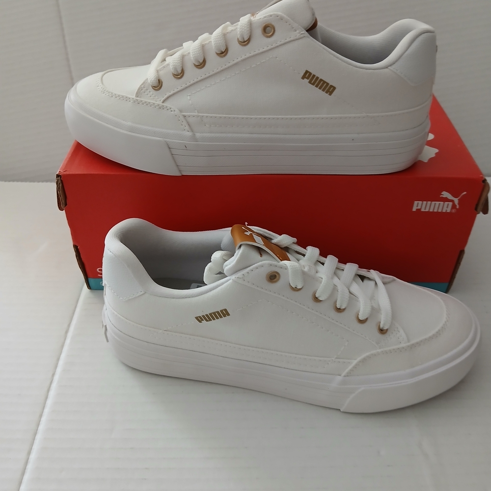 Puma White Low-Top Sneakers with Gold Accents - Picture 14 of 14